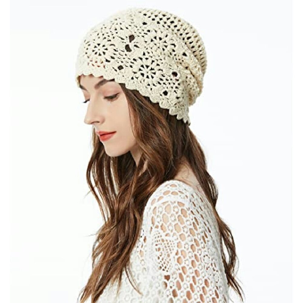 Cotton Crochet Slouchy Beanie Handmade Knit Summer Skull Cap - Picture 5 of 7